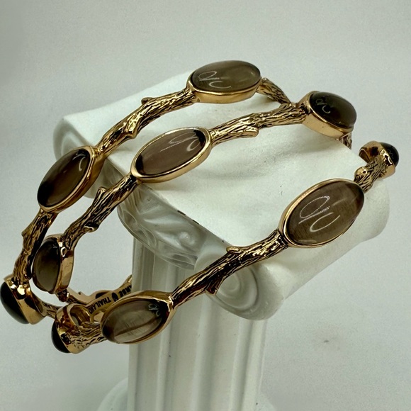 NWT Studio Barse Smoky Quartz Bangles – Set of 3 – Gold Tone – Size 8 - Picture 4 of 14